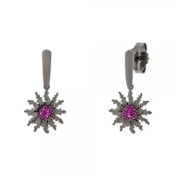 Pendientes Largos Eguzkilore Rutenio Circonitas Fucsia