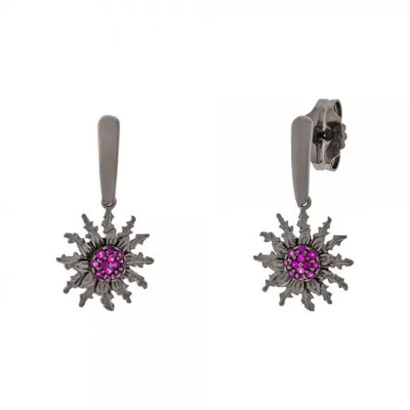 Pendientes Largos Eguzkilore Rutenio Circonitas Fucsia