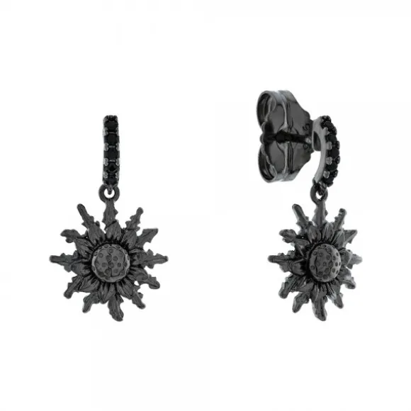 Pendientes Largos Eguzkilore Plata Negra y Circonitas Negras