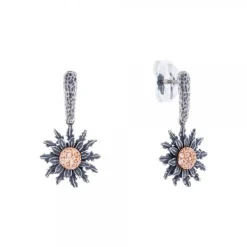 Pendientes Largos Eguzkilore Plata Envejecida y Circonitas Cognac