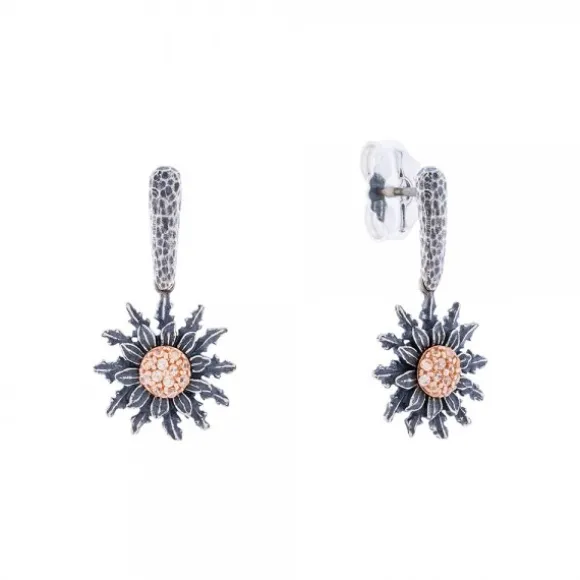 Pendientes Largos Eguzkilore Plata Envejecida y Circonitas Cognac