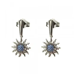 Pendientes Largos Eguzkilore Plata Negra y Circonitas Azules