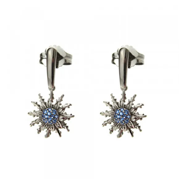 Pendientes Largos Eguzkilore Plata Negra y Circonitas Azules