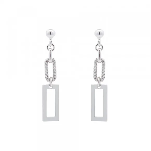 Pendientes Largos Rectangulares Plata y Circonitas