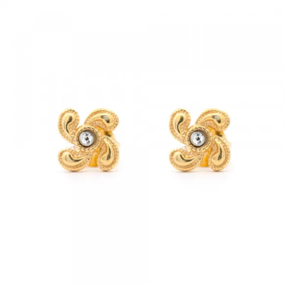 Pendientes Lauburu Berria Plata Dorada y Circonita