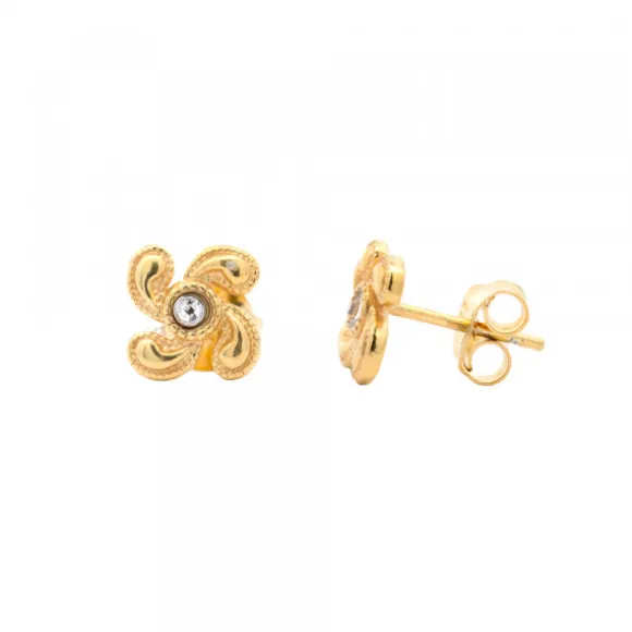 Pendientes Lauburu Berria Plata Dorada y Circonita