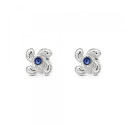 Pendientes Lauburu Berria Plata y Circonita Azul