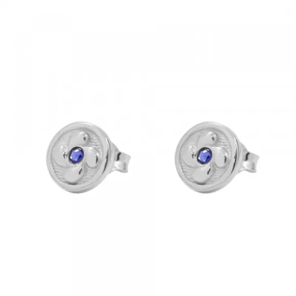 Pendientes Lauburu Plata y Circonita Azul 10mm