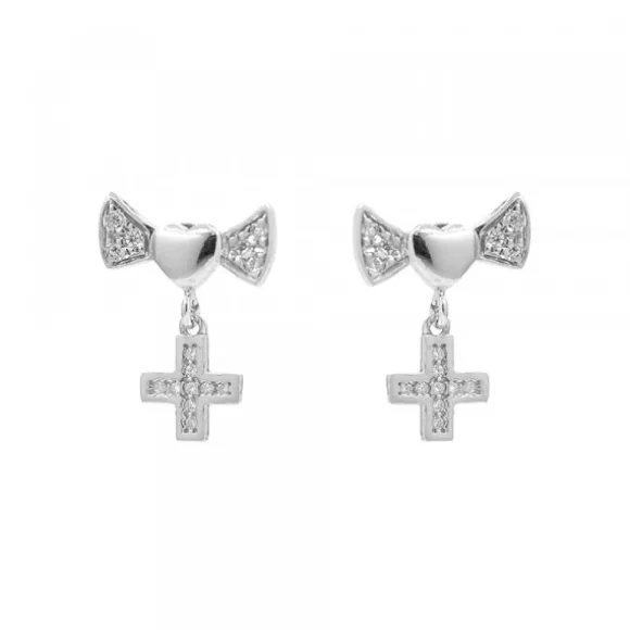 Pendientes Lazo y Cruz de Plata