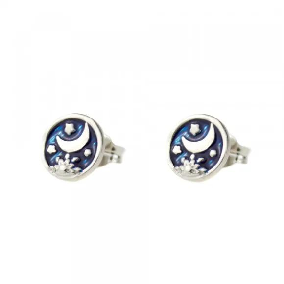 Pendientes Luna de Plata con Esmalte Azul