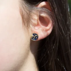 Pendientes Luna de Plata Dorada con Esmalte Azul