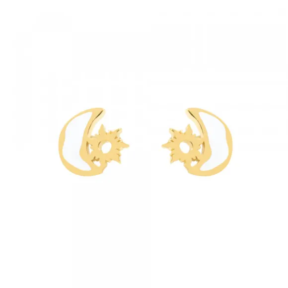 Pendientes Mountain Plata Dorada con Esmalte Blanco