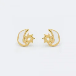 Pendientes Mountain Plata Dorada con Esmalte Blanco