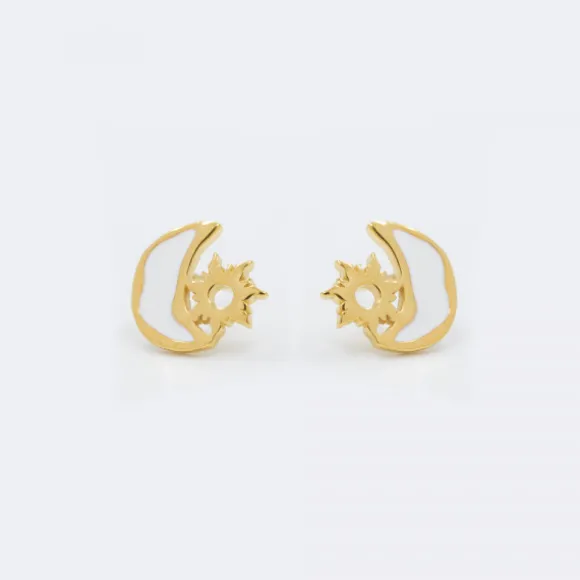 Pendientes Mountain Plata Dorada con Esmalte Blanco