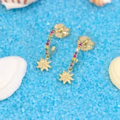 Pendientes Muka Plata Dorada y Circonitas Multicolor