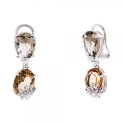 Pendientes Queen 3 Largos Plata y Cristales Marrones