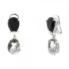 Pendientes Queen 3 Largos Plata y Cristales Negros