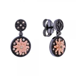 Pendientes R2 Largos Rutenio y Rosa con Circonitas