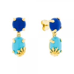 Pendientes Rania Plata Dorada y Piedras Azules