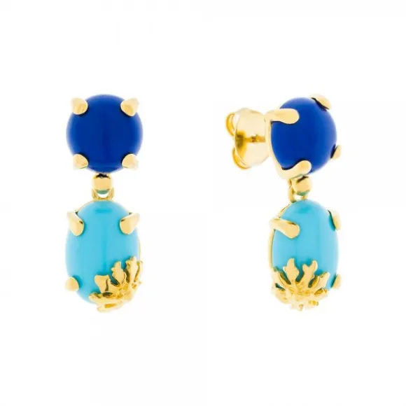 Pendientes Rania Plata Dorada y Piedras Azules
