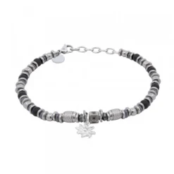 Pulsera Acero Cuentas Resina Negra