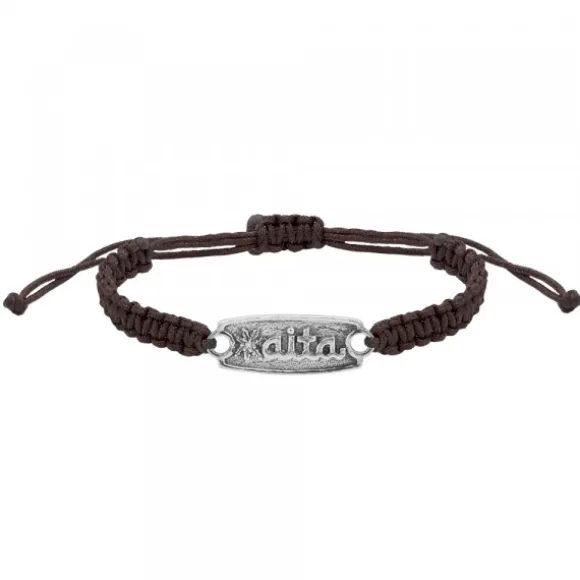 Pulsera Aita Marrón Plata Acabado Rústico