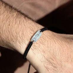 Pulsera Aita Negra Plata Acabado Rústico
