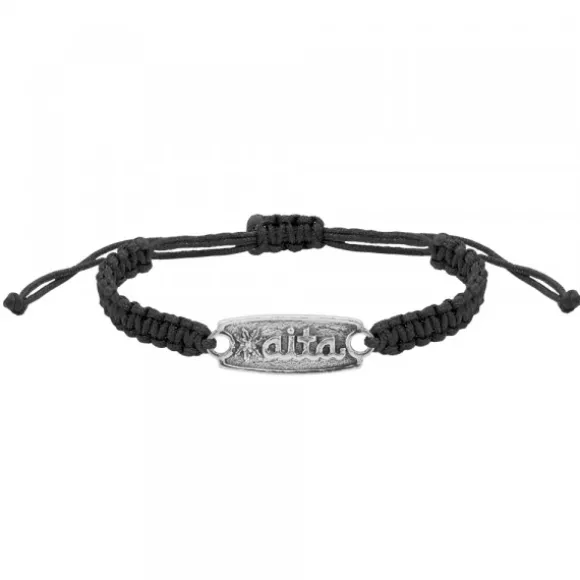 Pulsera Aita Negra Plata Acabado Rústico