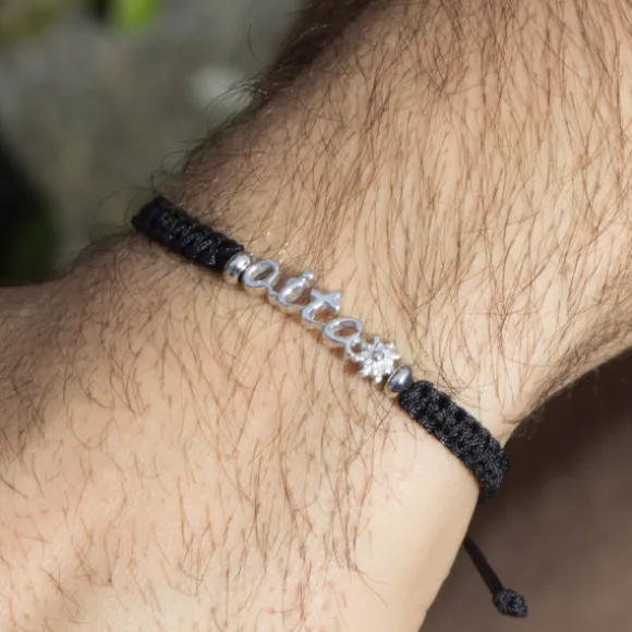 Pulsera Aita Plata con Cordón Negro