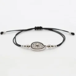 Pulsera Almendra Plata y Circonitas Negras