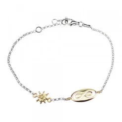 Pulsera Chapa Infinito Calado y Eguzkilore Plata Dorada