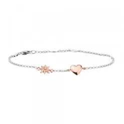 Pulsera Corazón y Eguzkilore de Plata Rosa