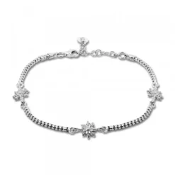 Pulsera de Plata con 3 Eguzkilore Rosas y Eslabones Grafilados