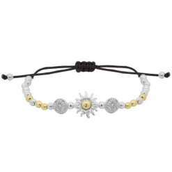 Pulsera Eguzkilore Bolitas Plata Bicolor y Macramé