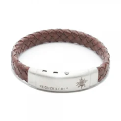 Pulsera Eguzkilore Cuero trenzado Marrón Personalizable