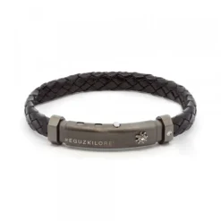 Pulsera Eguzkilore Cuero Trenzado Negro y Brillante