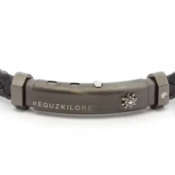 Pulsera Eguzkilore Cuero Trenzado Negro y Brillante