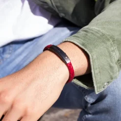 Pulsera Eguzkilore Cuero trenzado Granate