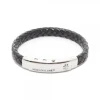 Pulsera Eguzkilore Cuero Trenzado Negro Personalizable