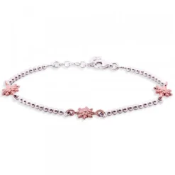 Pulsera Eguzkilore Plata Rosa con Bolitas de Plata