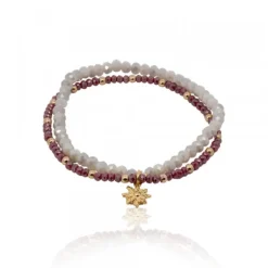 Pulsera Elástica Doble Burdeos y Marfil con Eguzkilore