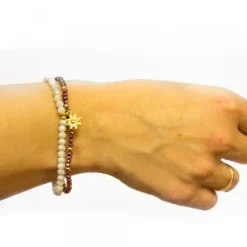 Pulsera Elástica Doble Burdeos y Marfil con Eguzkilore