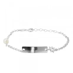 Pulsera Identidad de Plata rectangular y Perla Personalizable