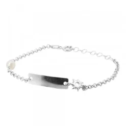 Pulsera Identidad de Plata rectangular y Perla Personalizable