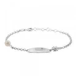 Pulsera Identidad Ovalada de Plata y Perla Personalizable