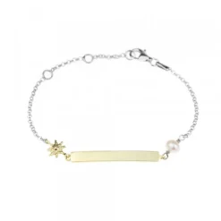 Pulsera Identidad Plata Dorada y Perla Personalizable
