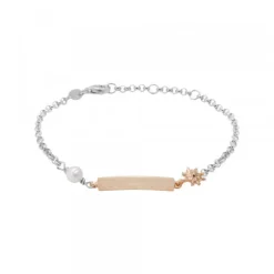 Pulsera Identidad Plata Rosa y Perla Personalizable