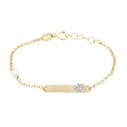 Pulsera Infantil Chapa Oro y Perla Personalizable