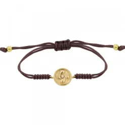 Pulsera Lauburu Redondo Plata Dorada y Circonita Marrón