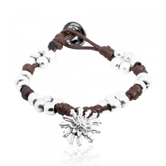 Pulsera Mari Mate con Motivo Eguzkilore y Cuerda Marrón